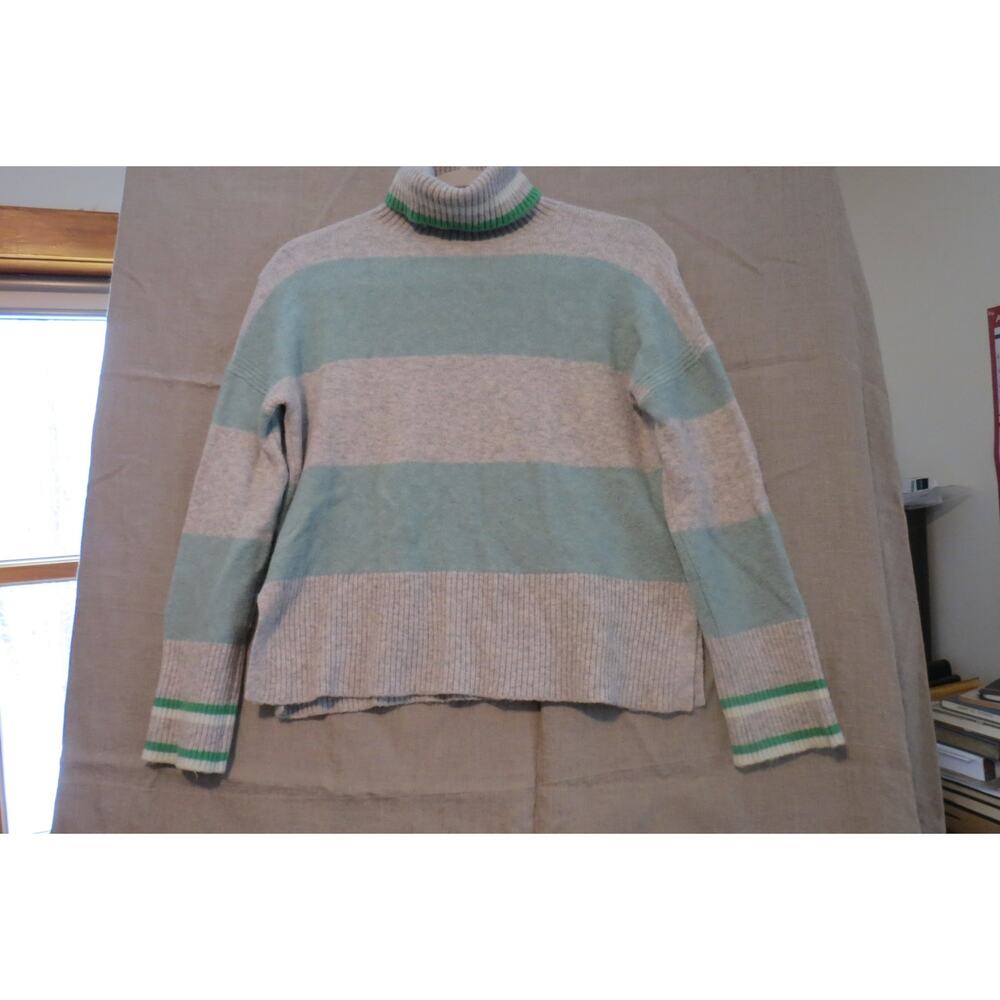 J.Crew Striped Turtleneck Sweater XXS Merino Wool Alpaca Aqua Gray